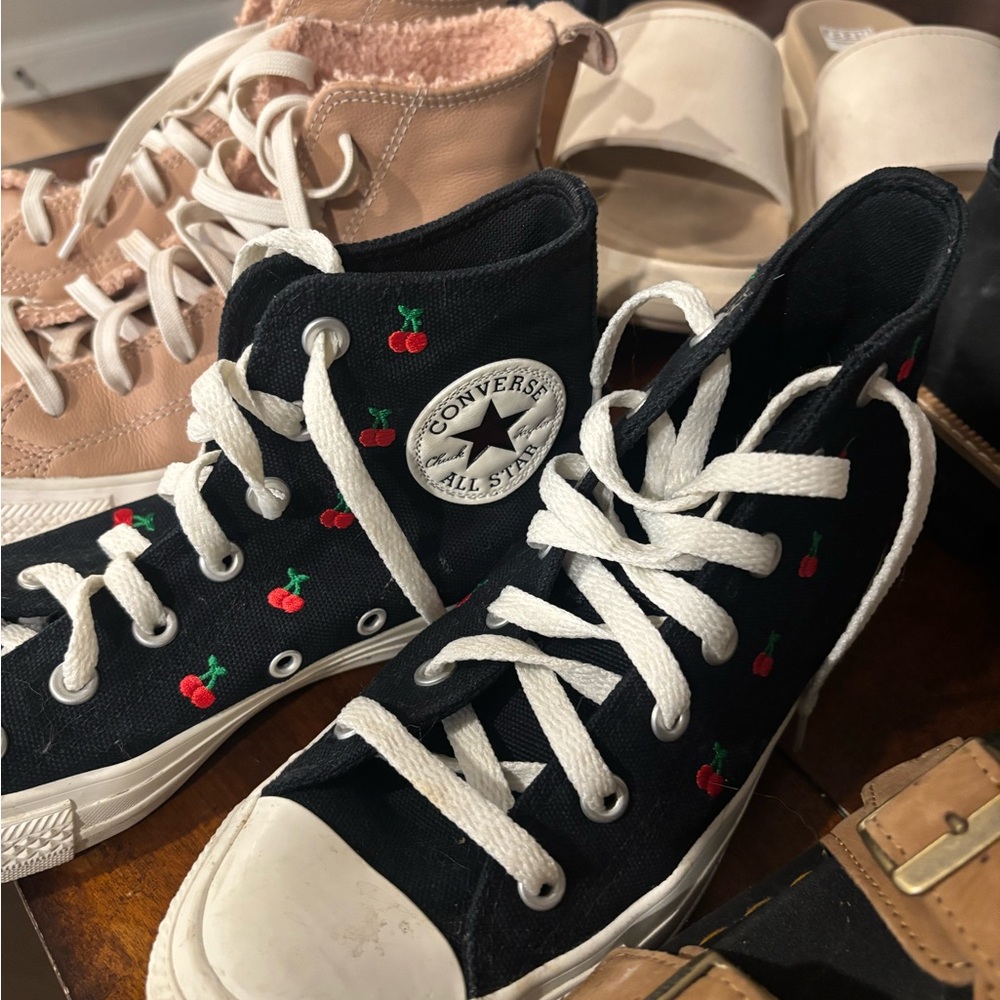 Converse Black High-Tops with Cherry Design